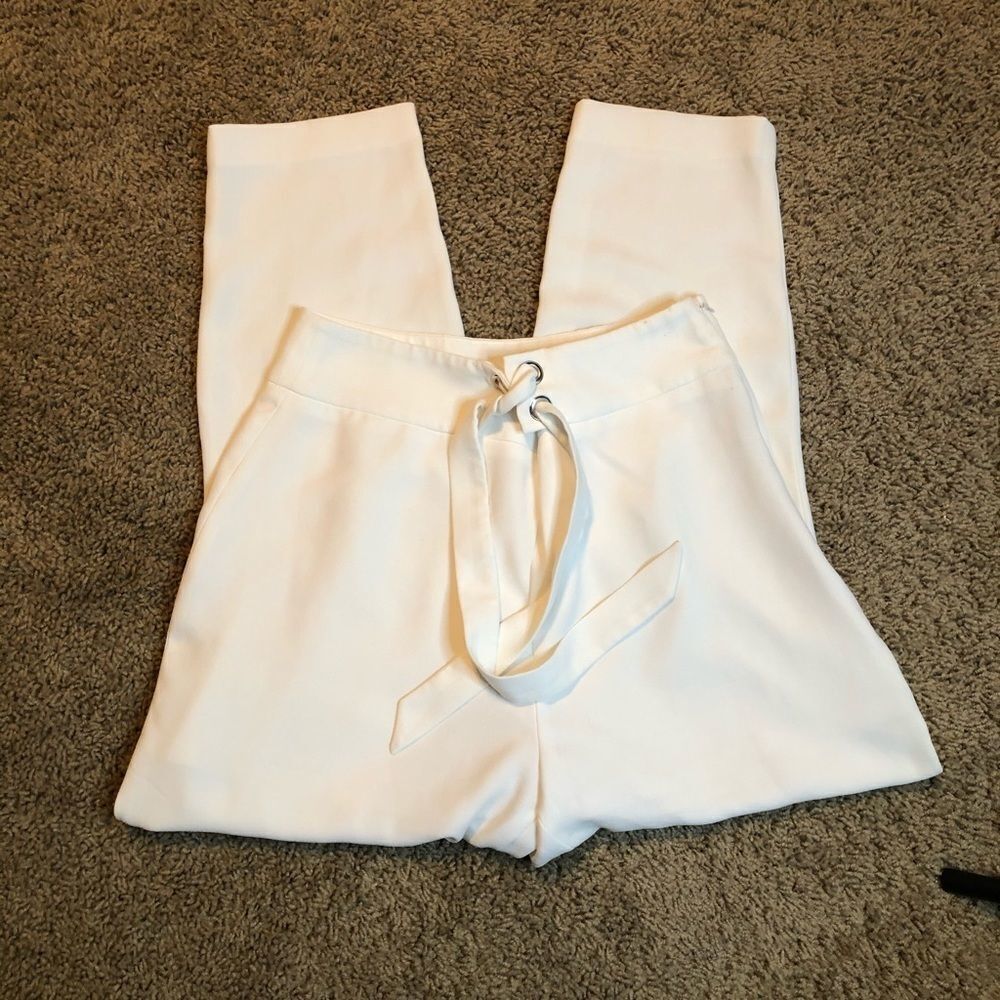 Leith cream ankle cropped pants